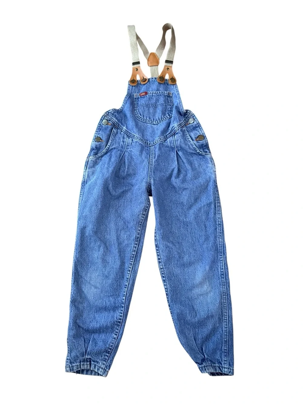 Vintage 80s Lee Denim Overalls Girls Sz 7 Made in USA Elastic Ankle Retro Denim